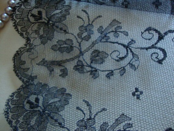 Antique French Cotton Black Edwardian Lace for Antique Dress Made in France