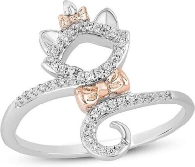 14k Two-Tone Gold FN 1Ct Round Lab Created Diamond Aristocats Engagement Ring