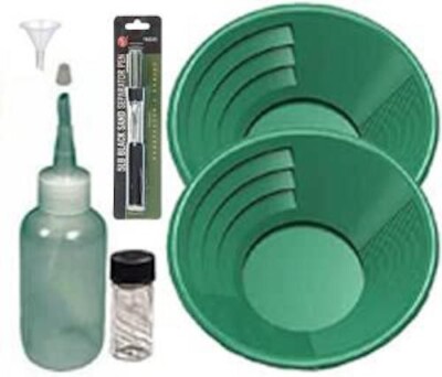 Sluice Monkey (2 Pack 14'' Green Gold pan panning kit 3oz Sniffer, & More