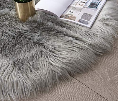 Ultra Soft Faux Fur Area Rug Grey Fluffy Rug Plush Chair Cover Seat Pad Fuzzy Ca