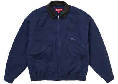 Size XL - Supreme Leather Collar Utility Jacket (FW24) Navy