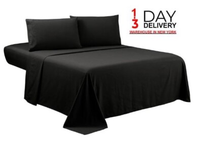 Juego de Sabanas Queen Hotel Lujo Negro Set 4 Piezas Bolsillos Extra Profundos