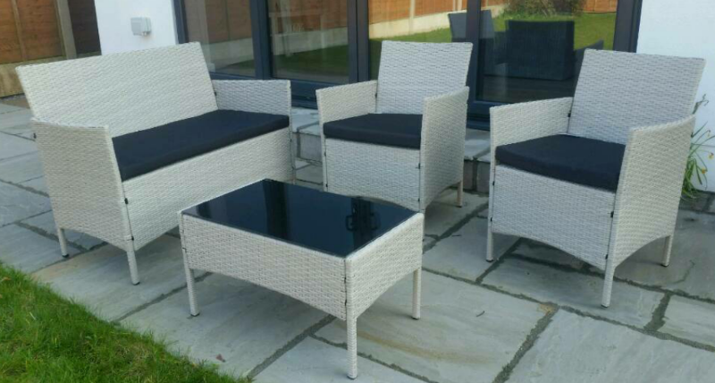 New Grey Rattan Garden Furniture Set with sofa chairs and coffee table