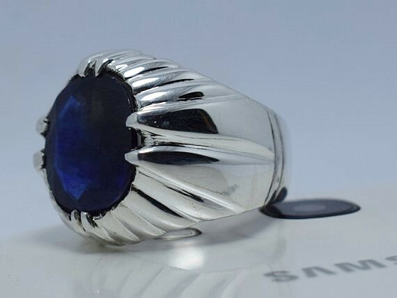 Pre-owned Handmade Natural Deep Blue Sapphire Big Sapphire Stone Real Stone Mens Real Gemstone Ring