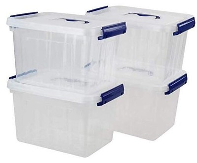  4 Packs 6 Quart Clear Latching Storage Bin, Small Plastic Lidded Storage 