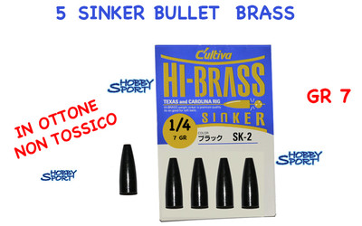 SINKER BRASS 7 GR BULLET TEXAS E CAROLINA RIG 1/4 OZ CULTIVA SPINNING 5 PZ