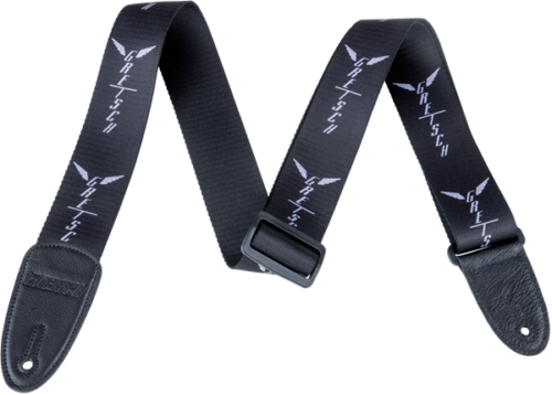 Genuine Gretsch Wing Logo Pattern Guitar Strap, Black with Gray Logos