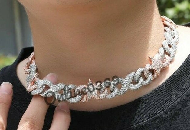 Pre-owned Online0369 25ct Simulated Diamond Mens Two Tone Evil Eye Star Infinity Cuban Necklace Stud In White