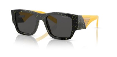 Pre-owned Prada Pr 10zsf 19d5s0 Black Yellow Marble Dark Grey 55 Mm Men's Sunglasses In Gray