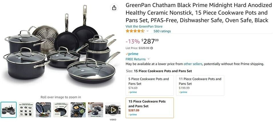 GreenPan Chatham Black Prime Midnight Hard Anodized Healthy Ceramic  Nonstick 11 Piece Cookware Pots and Pans Set, PFAS-Free, Dishwasher Safe,  Oven