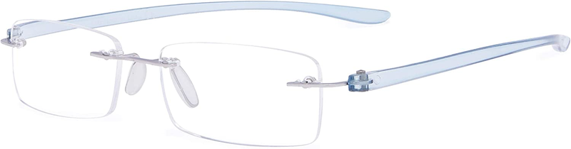 Rimless Reading Glasses +2.50, Blue Arms, Small Frameless Re