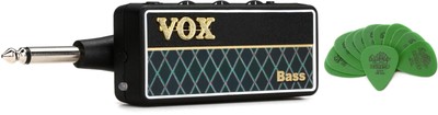 Vox amPlug 2 Bass Headphone Guitar Amp + Dunlop 418P088 Value Bundle