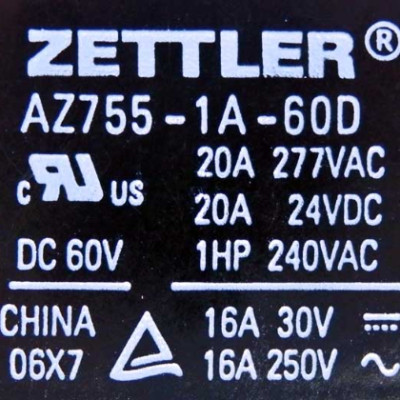American Zettler 60VDC 6.88 Ohm 20A THT Power Relay AZ755-1A-60D