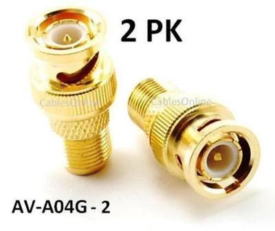 2pk BNC Plug to F-Type Jack Gold Coaxial Video Adapter 