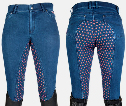 HKM Jeans Reithose Silikon Vollbesatz für Damen Größe 32 34 36 Fullgrip