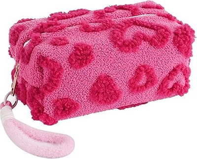 KASESSS Plush Makeup Bag, Heart Motif Make Up Bag, Toiletry Bags, Large Travel