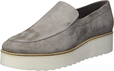 

ВИНС. Женские серые кожаные лоферы без шнуровки на танкетке Comfort Zeta с круглым носком, Серый, G1847L3