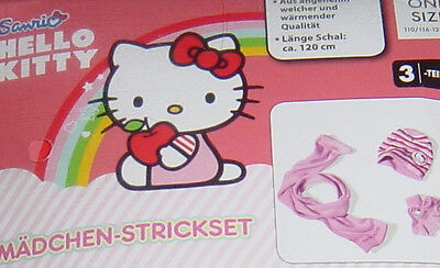 3 teiliges Mädchen Strickset ''Hello Kitty   Mütze-Schal-Handschuhe,Motiv I,NEU!
