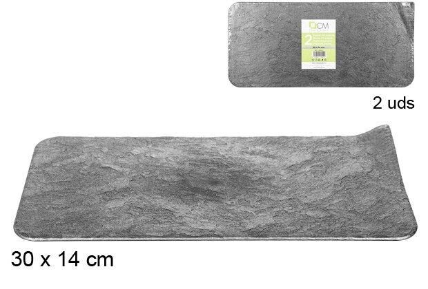 Set 2 Pezzi Vassoio Piatto In Plastica Effetto Pietra Ardesia Grigia 30x14cm bal