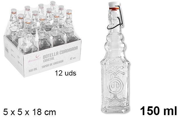 Set 12 Pz Bottiglie Bottigline Vetro Trasparente Tappo Meccanico 150ml dfh