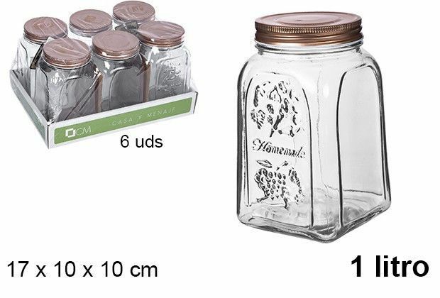 Set 6 Pezzi Contenitore Barattolo In Vetro Decorato Con Coperchio 1 Litro dfh