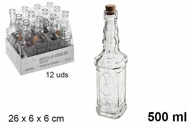 Set 12 Pz Bottiglie Bottigline Vetro Trasparente Giralda Tappo Sughero 500ml dfh