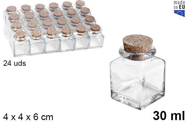 Set 24 Pezzi Barattolini In Vetro Con Tappo Sughero 30ml dfh