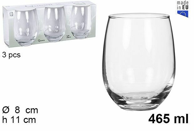 Set Servizio 3 Bicchieri Vetro Acqua Gueen 465ml bal