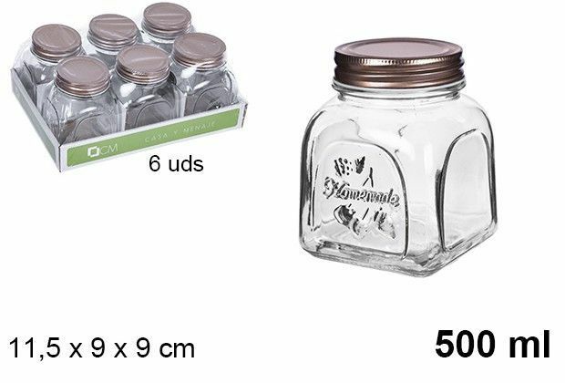 Set 6 Pezzi Contenitore Barattolo In Vetro Decorato Con Coperchio 500ml dfh