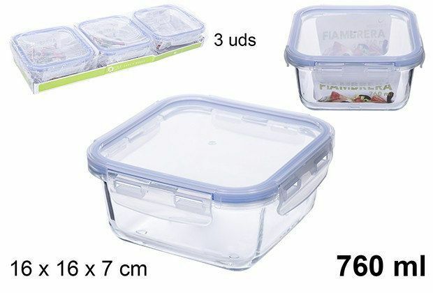 Set 3 Pezzi Contenitori Per Alimenti In Vetro Con Coperchio Plastica 760ml dfh