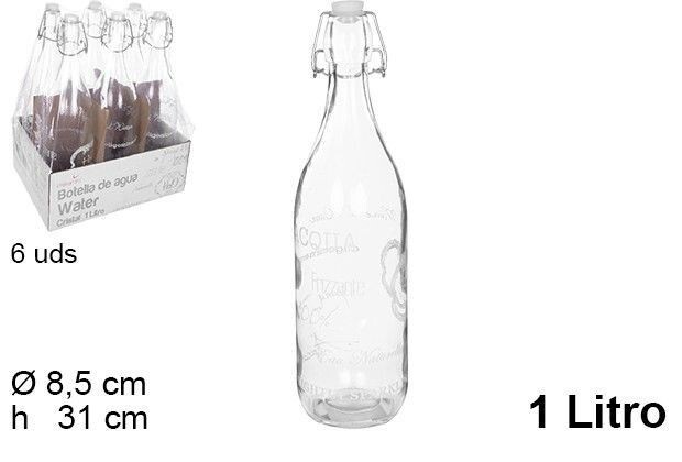 Set 6 Pezzi Bottiglie Vetro Con Tappo Ermetico Capacità 1Lt 109181 dfh