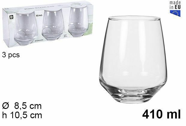 Set Servizio 3 Bicchieri Vetro Acqua Bevande King 410ml dfh