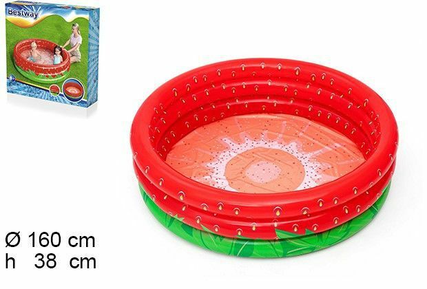 Piscina Rotonda Gonfiabile Fragole Bambini Giardino 3 Anelli 160cm dfh