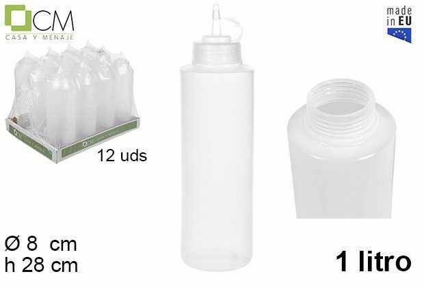 Set 12 Pezzi Bottiglie Dosatore Con Beccuccio Per Salse Condimenti 1lt dfh