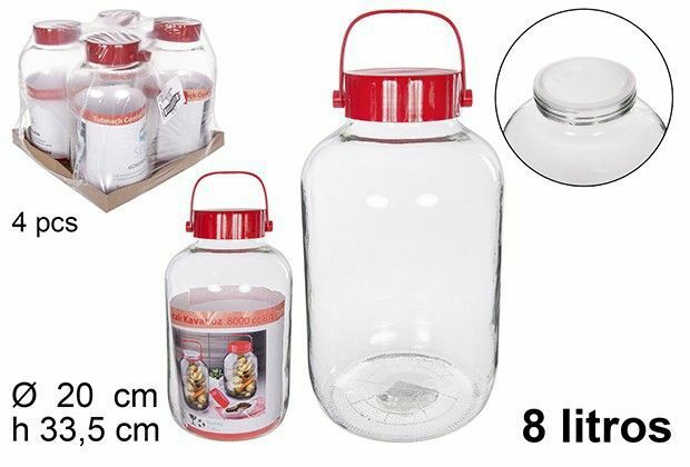 Set 4 Pezzi Barattolo In Vetro Con Coperchio Rosso 8Lt bal