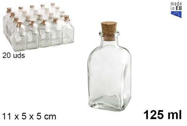 Set 20 Pezzi Bottigline Bottiglie In Vetro Con Tappo Sughero 125ml val