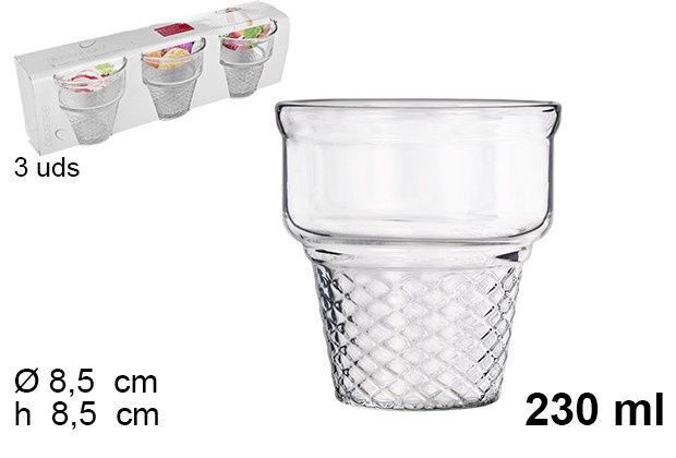 Set Servizio 3 Pezzi Coppe Bicchieri In Vetro 230ml Per Gelato bal