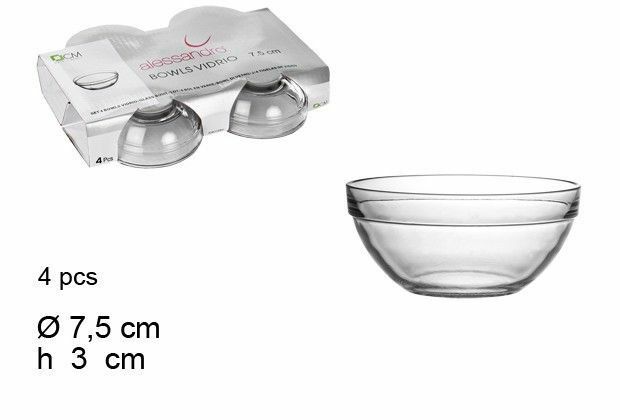 Set Servizio 4 Pezzi Ciotole Ciotoline In Vetro 7,5cm dfh