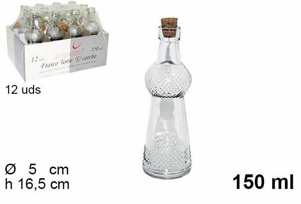 Set 12 Pezzi Bottiglie Bottigline Vetro Trasparente Con Tappo Sughero 150ml dfh