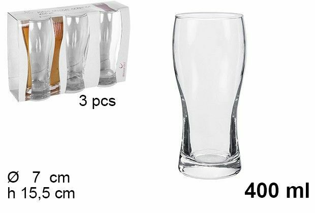 Set Servizio 3 Pezzi Bicchieri Vetro 400ml Birra Bevande dfh
