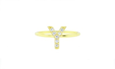 Swarovski Elements Initial '' Y '' Midi Rings in 14K Gold Plated Size: 4