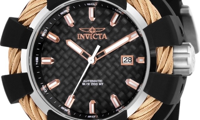Pre-owned Invicta Mens  25035 Bolt Sport Automatic Carbon Fiber Dial Strap Watch