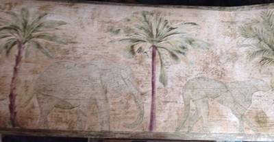 Elephant Tiger Safari Animals Jungle Palm Map Leaf Green Wallpaper Border