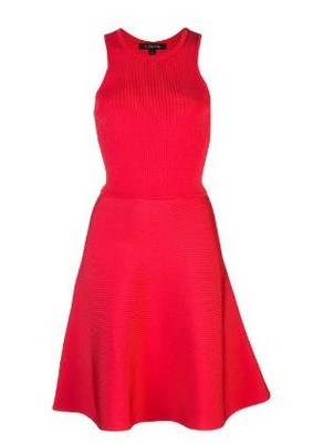 Расклешенное платье Cushnie в рубчик, красное, маленькое