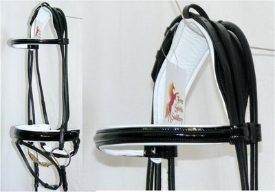  FSS German ROLLED BLACK PATENT Gloss Comfort Crank WHITE PADDED Bridle Dressage