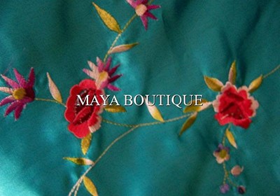 Pre-owned Maya Matazaro Turquoise Embroidered Silk Kimono Caftan Duster Opera Coat  Plus In Blue