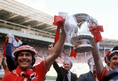 Manchester United goalscorer Stuart Pearson and Gordon Hill proudly Old Photo