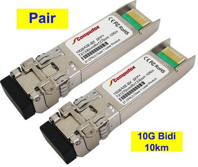 Pair - 10km 10G BiDi SFP+ Transceiver for Cisco, D-Link, Enterasys, Fiberhome