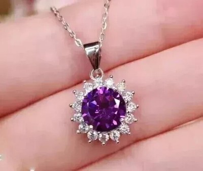 2Ct Round Lab-Created Amethyst Diamond Beauty Halo Pendant 14k White Gold Plated