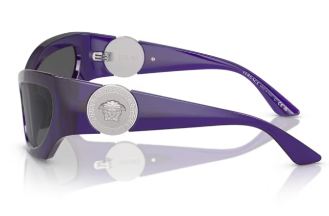 Pre-owned Versace Ve4450 541987 Violet/dark Grey Cat-eye Women's Sunglasses In Gray